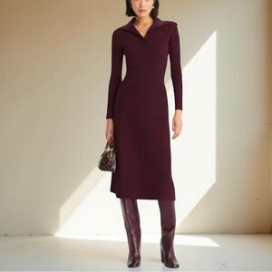 Tory Burch Polo Stretch Rib Knit Midi Sweater Dress Size Large